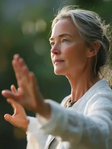 Student performing Qi Gong breathing exercises and gentle movements
